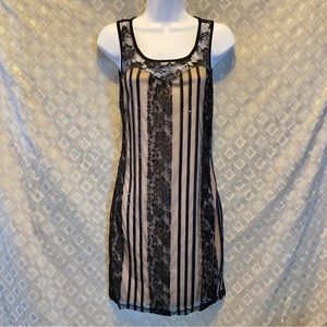 EASEL Sleeveless Stretch Lace Mesh Nude Dress L Sequins Formal Fancy Elegant